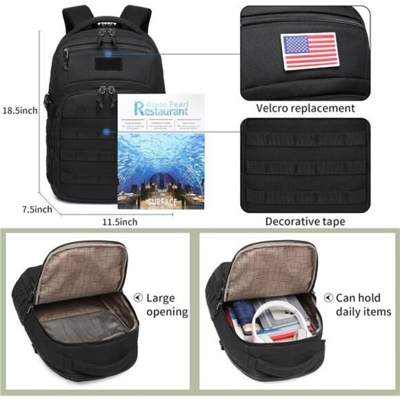 Military tactical backpack, backpack for men black small tactical - Picture 3 of 7